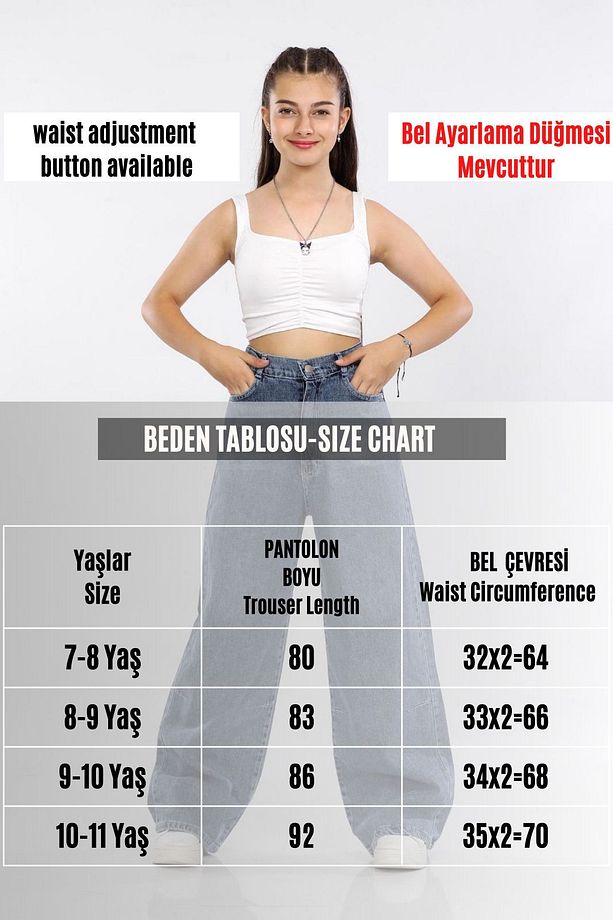 Kız Çocuk%100 PamukBaggy Fit Kot Pantolon - 4
