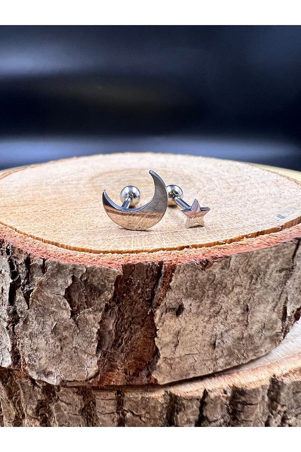 Ay Yıldız 2'li Piercing Seti Tragus Conch Kulak Forward Helix Küpesi - 5