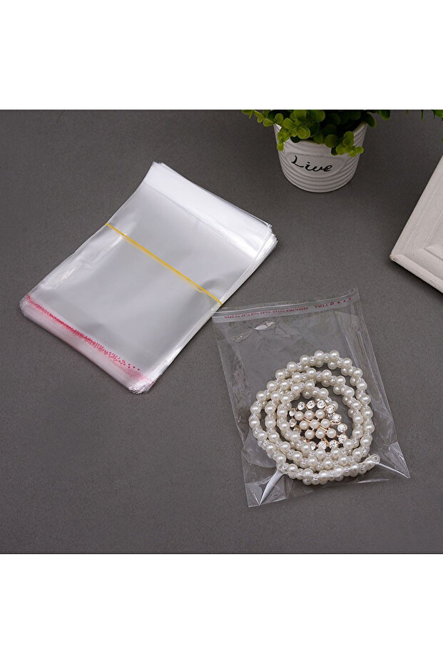 8x15+5 Cm. (8*20) 100 Adet - Şeffaf Bantlı Yapışkanlı Opp Jelatin Poşet - 4