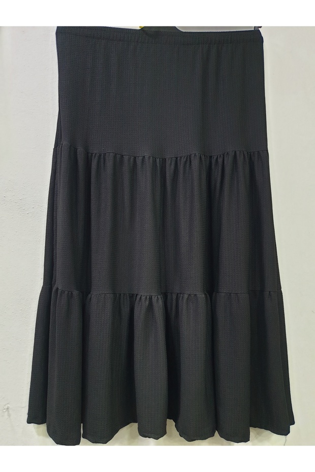 Women's Seersucker Fabric 3-Layer Skirt with Elastic Waist