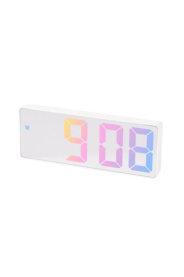 Rgb Renkli LED Ayna Tasarımlı Dekoratif Ses kontrollü Dijital Termometre Saat Alarm Çalar Saat - 3