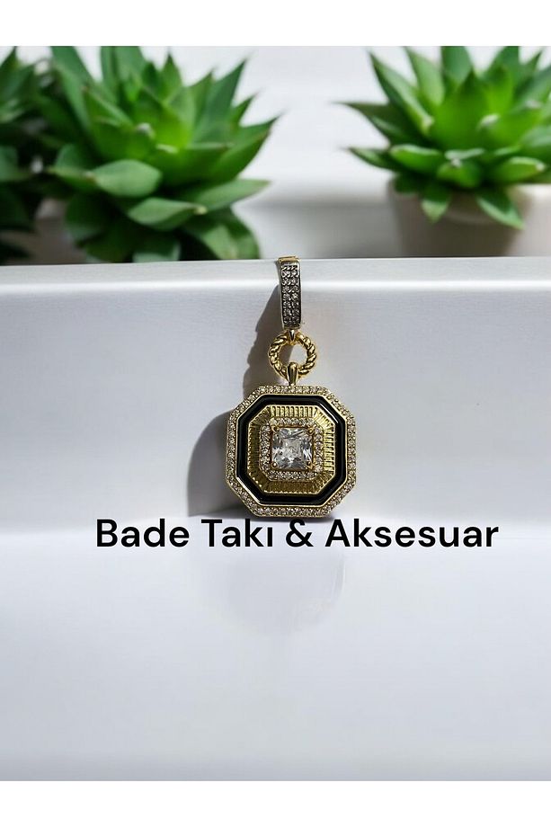 Zirkon Taşlı Geometrik Model Mineli Çift Kullanım Kolye Ucu veya Ajda Charm - 1