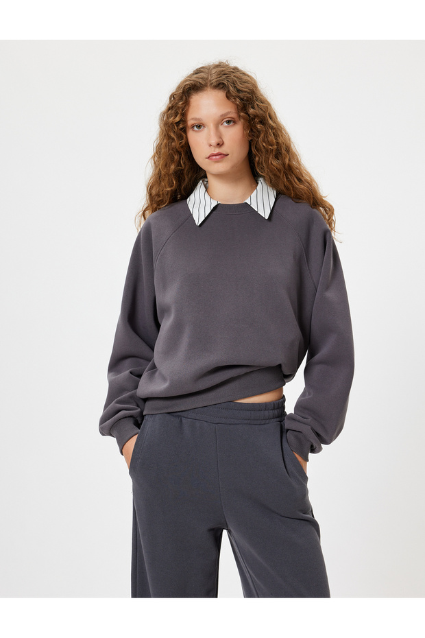 Basic Oversize Sweatshirt Crew Neck Long Sleeve Ribbed Embossed
