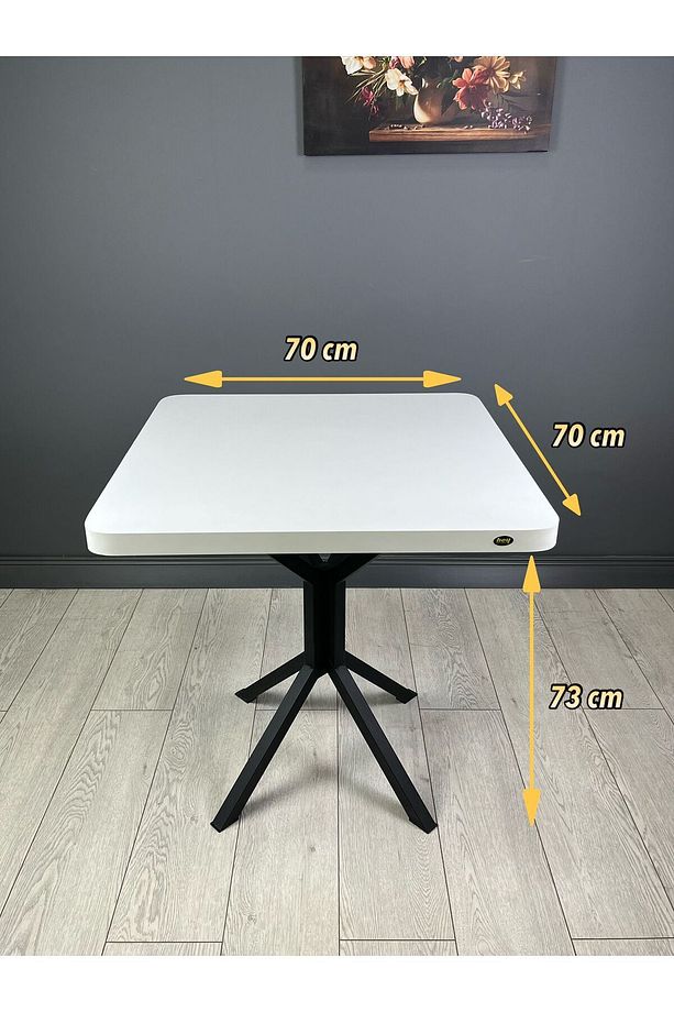 Tepe Beyaz Mutfak Yemek Masası Balkon Masası Kavisli Köşe Siyah Ayak 70 cm - 5