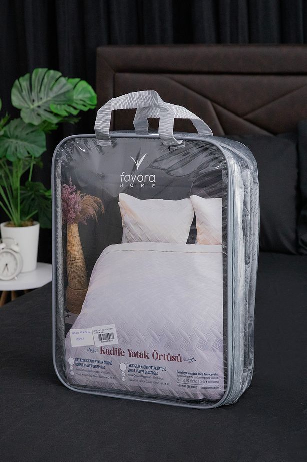 Queen Kadife Tek Kişilik Yatak Örtüsü - Krem - 6