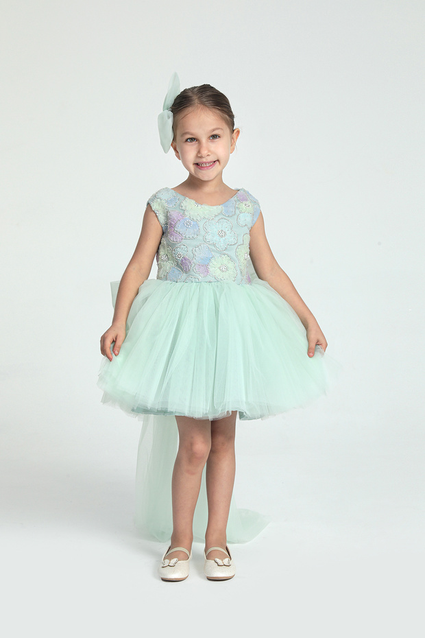 Water Green 3D Pearls Girls' Short Evening Dress and Party Dress