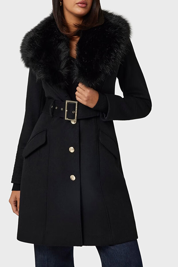 معطف Loreta ذو قصة عادية وقابل للفصل من القطيفة مع حزام 4BGL 041799 Z COAT