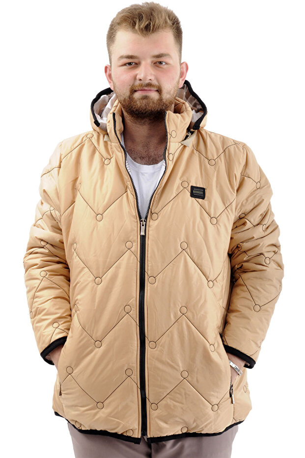 Mode XL Men's Large Size Inflatable Coat with Pockets and Zipper Cold-Proof U24600 Milky Coffee