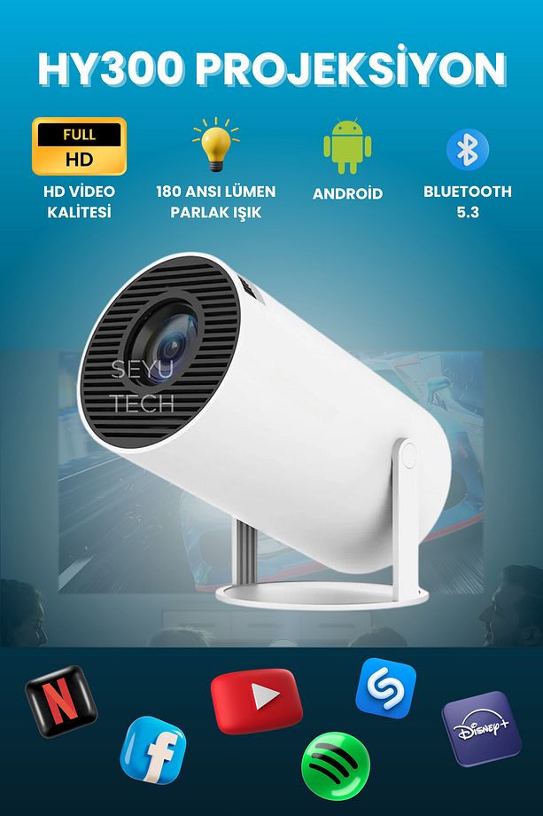 Hy300 Pro Upgrade Projeksiyon Cihazı Ultra Hd Android Ev Projektörü Wifi,bluetooth,hdmı - 1