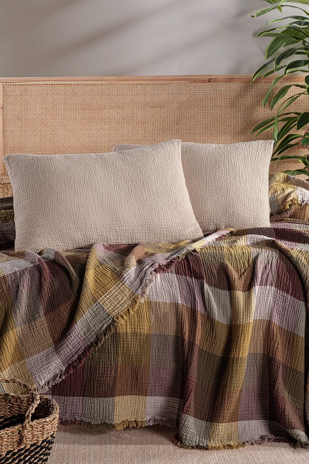 MylasaHome Ekose Desenli Çift Kişilik Yatak Örtüsü 240x260 - 3