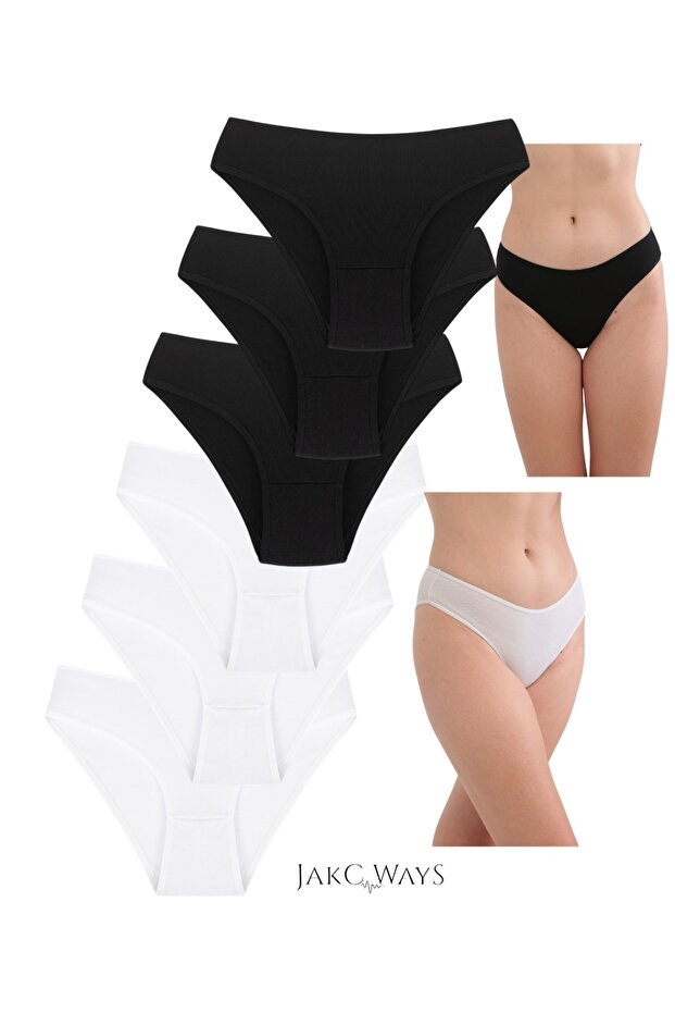 6 Pack Cotton Stretchy Panties / (3 Pcs Black 3 Pcs White)