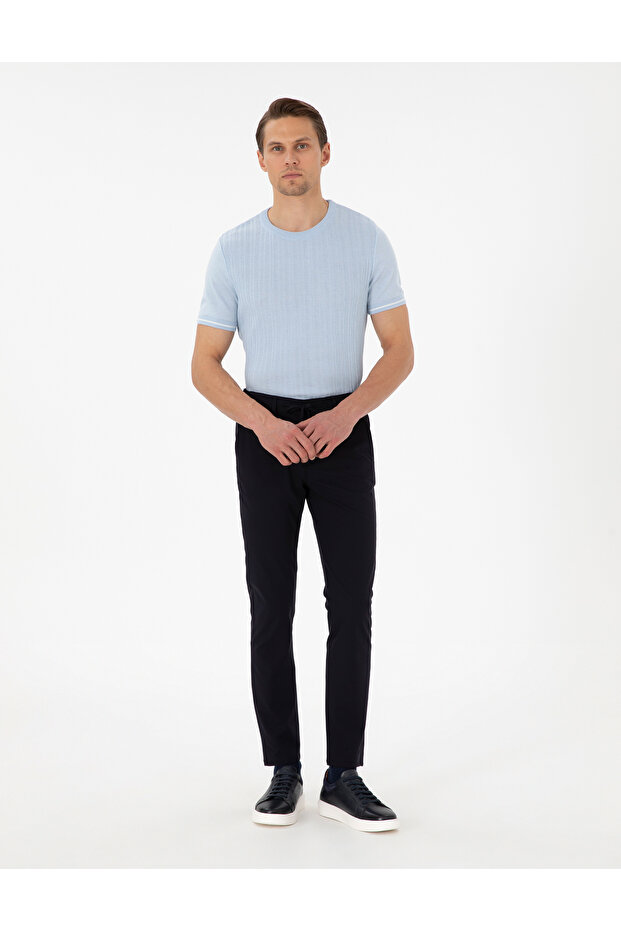 Navy Blue Slim Stretch Jogger Fit Canvas Trousers 50305839-Vr033