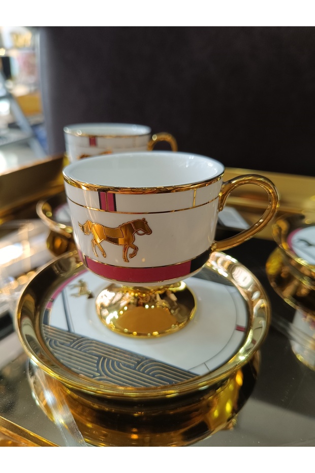 acar 6 kişilik dolye ayaklı atlı kahve fincanı - 3