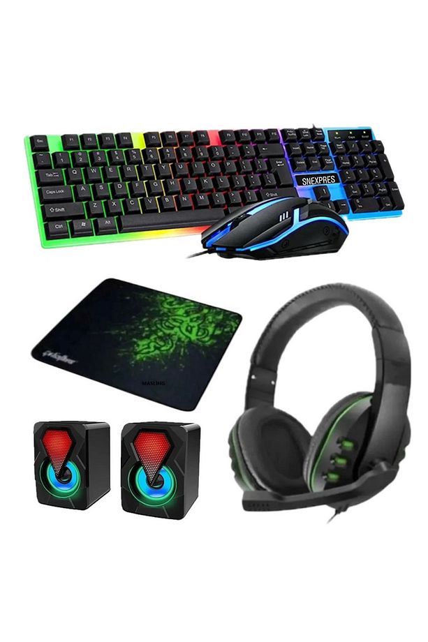 5in1 Oyuncu Klavye Mouse Mause Pad Seti Kablolu Rgb 1+1 Speaker Set Gamer Pc Oyun Seti Klavye Razer - 1