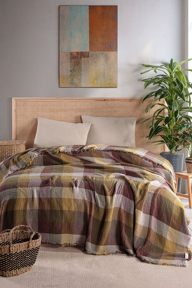 MylasaHome Ekose Desenli Çift Kişilik Yatak Örtüsü 240x260 - 1