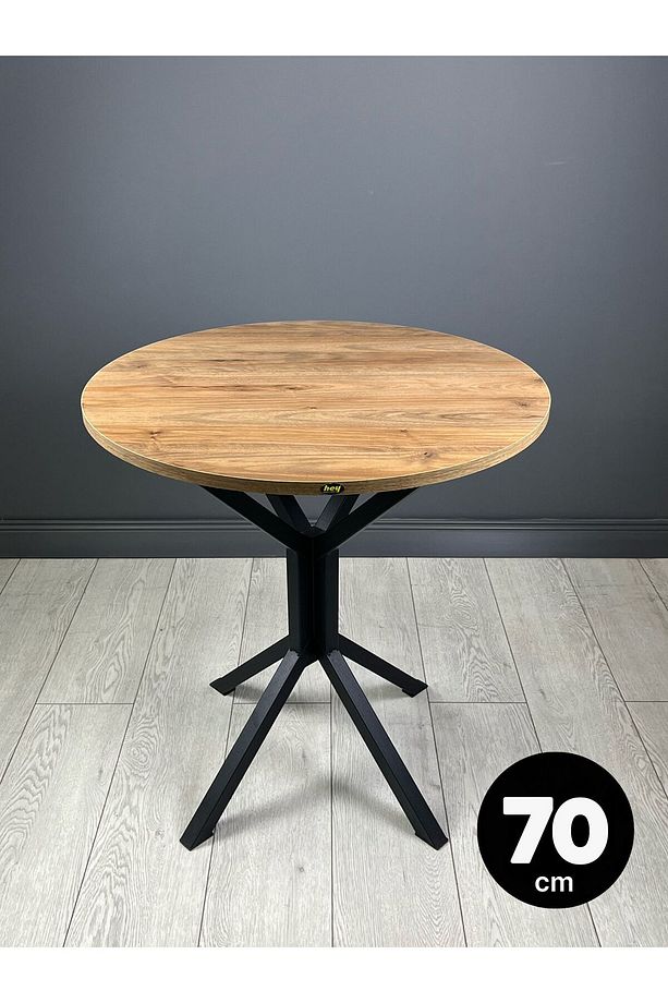 Nisa Ceviz Yuvarlak Mutfak Masası Yemek Masası Metal Siyah Ayak 70 Cm - 1