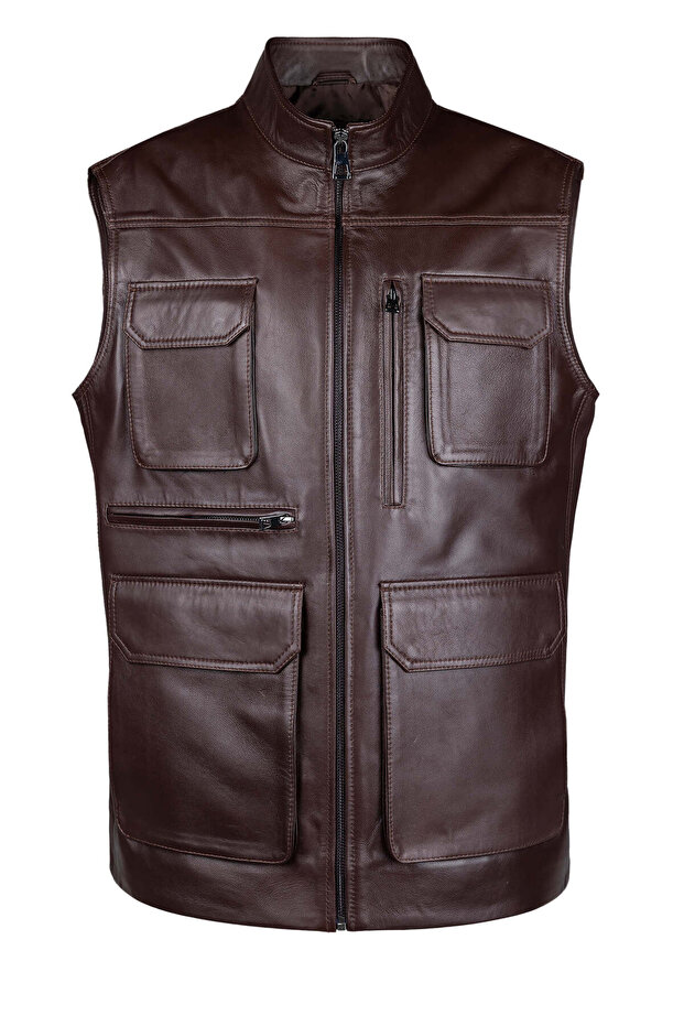 Men's Genuine Leather Brown Vest Leather Coat