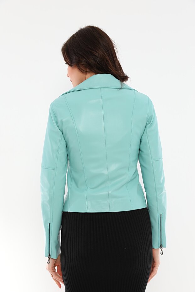 Kadın Mint Deri Ceket - 6
