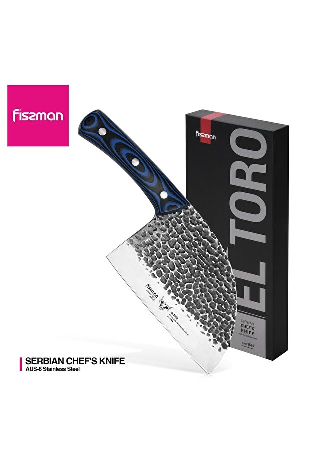Cleaver Knife 7'' Japanese Knife w/ Sheath, AUS-8 Stainless Steel Korouchi Finish El Toro