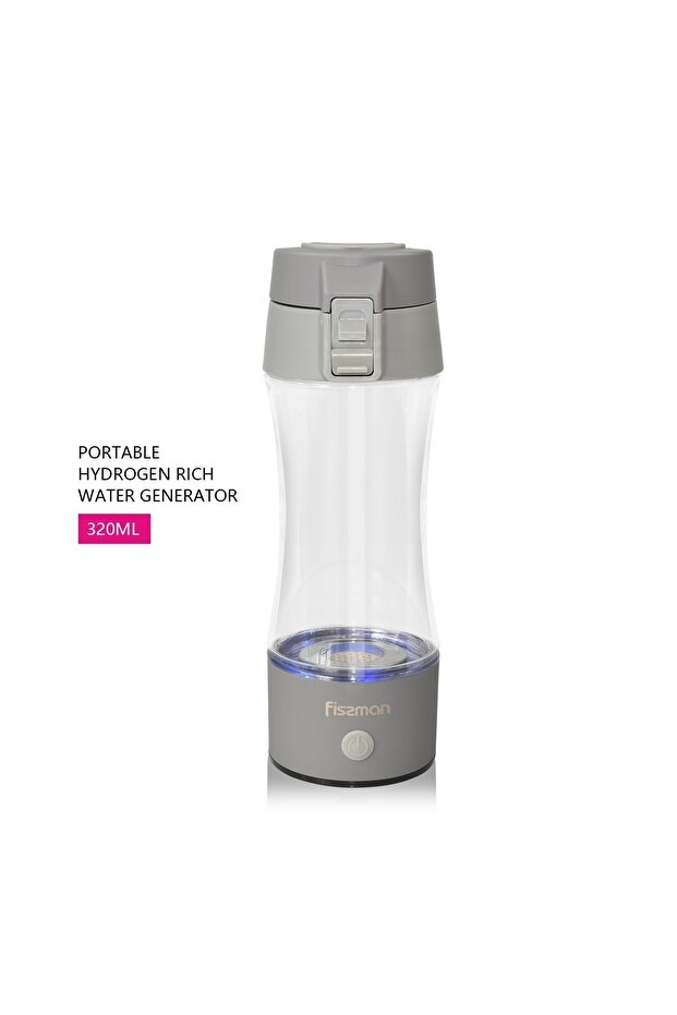 Hydrogen Water Bottle 320mL Rich Water Generator Rechargeable With USB Ionizer Shaker Grey