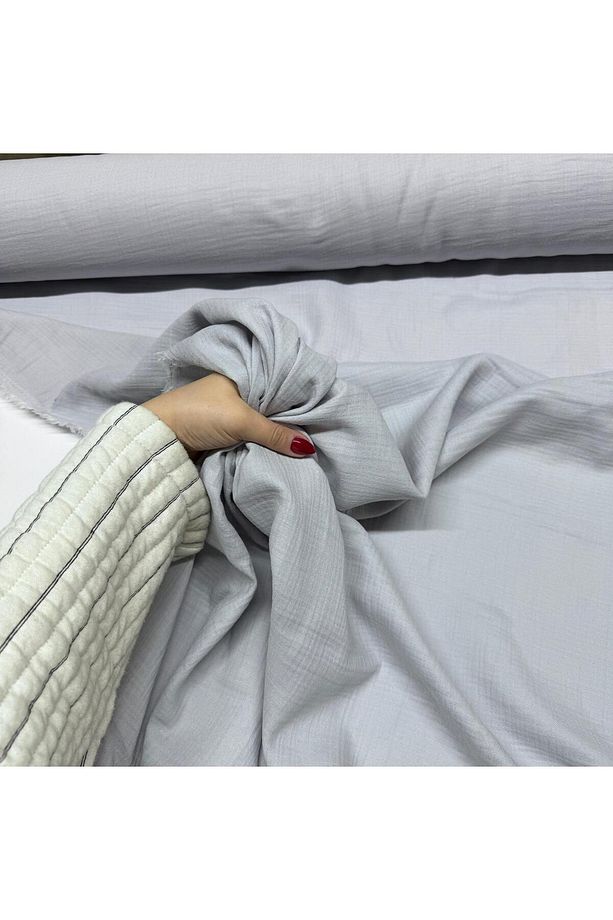 Müslin Kumaş Çift Katlı Çift En Açık Gri Renk %100 Pamuk - 5