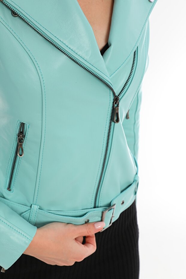 Kadın Mint Deri Ceket - 7