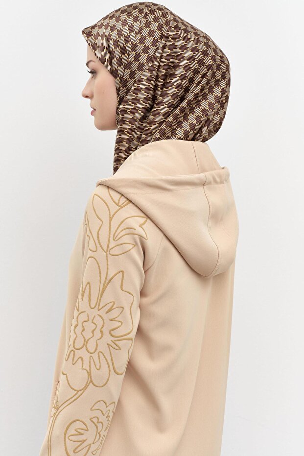 Kolları Desen Baskılı Örme Kap - Bej - 5