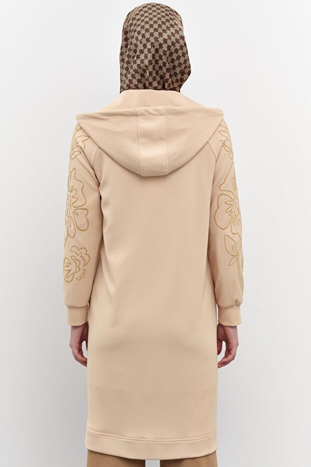 Kolları Desen Baskılı Örme Kap - Bej - 6