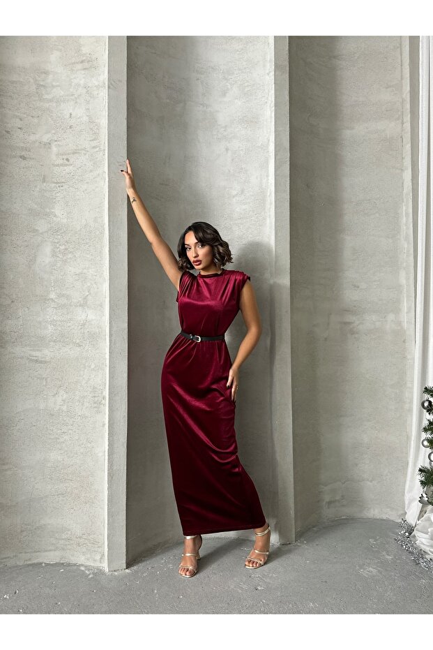 MISSEL0219 Model Rochie lungă, dreaptă, din catifea - 3