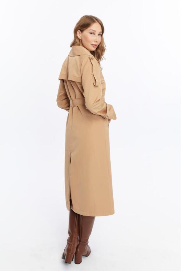 Astarlı Pamuklu Kadın Trençkot-kap - 6