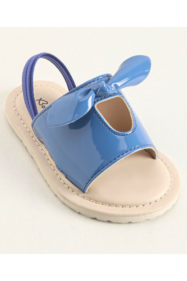 صندل مزين بفيونكة بلون أزرق سادة - 3