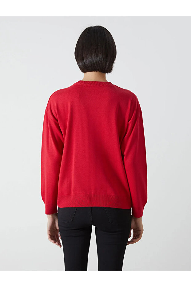 LCW Vision Kırmızı Bisiklet Yaka Minnie Mouse Desenli Kadın Triko Kazak - 4