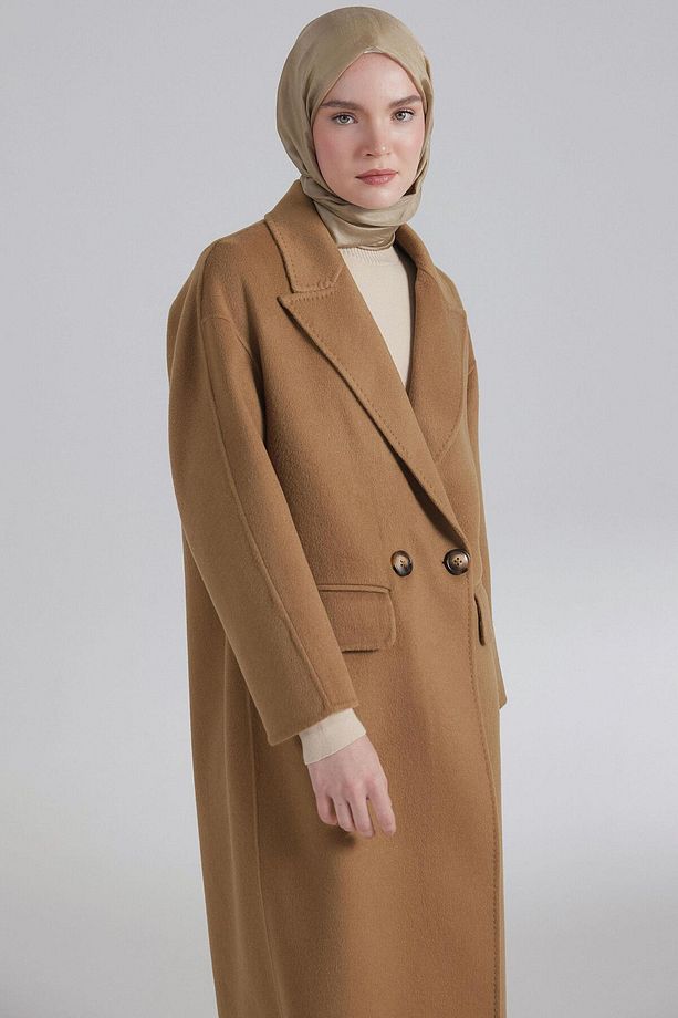 Kruvaze Düşük Kol Kaban - Camel - 6