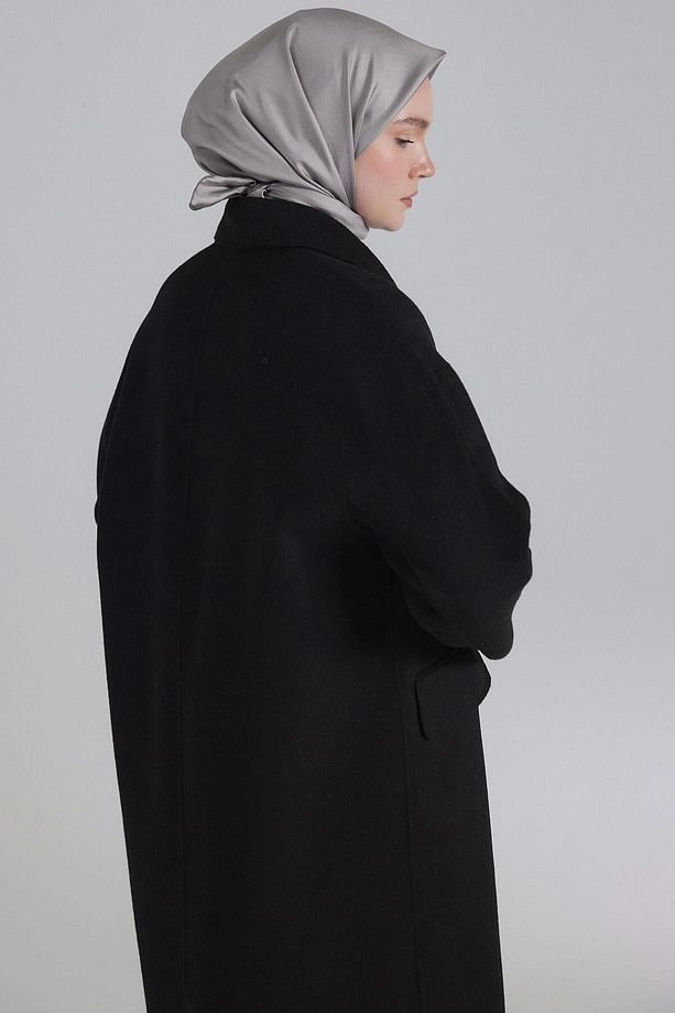 Kruvaze Düşük Kol Kaban - Siyah - 7