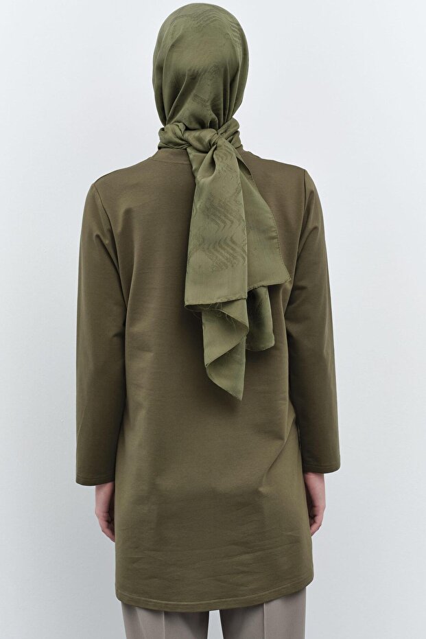 Baskı Desenli Örme Sweat - Haki - 5