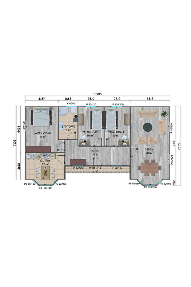 98 m2 Prefabrik Ev - 2