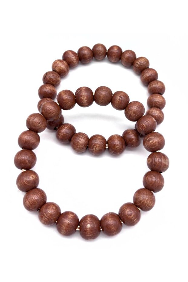 Angel Bag Accessory 12 cm Wooden Beaded Bracelet Model Dark Tan Color Double Handle