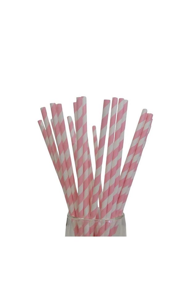 Pembe Beyaz Şeritli Kağıt Pipet 24 Adet - 2