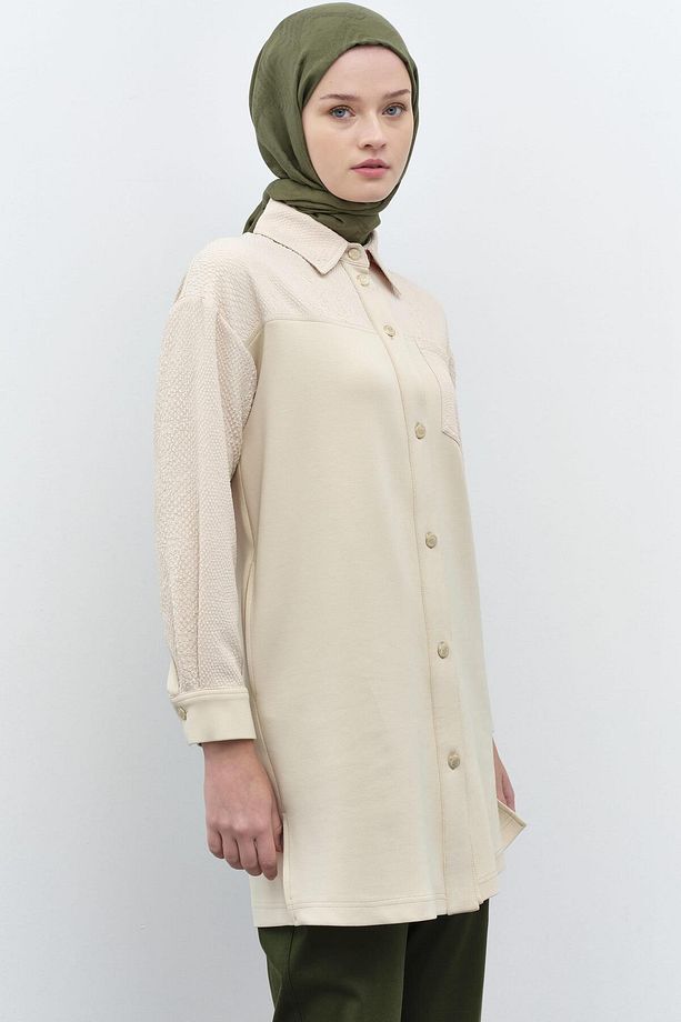 Yılan Desen Cepli Tunik - Ekru - 3