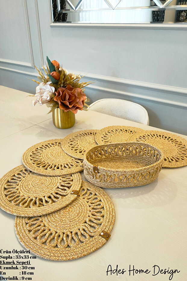 Jute, American Service Set, 6-Supla, 1-Bread Basket, Plate Base, Supla Set, Modern Lux Presentation