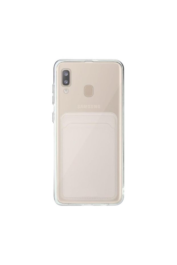 Samsung A20 Compatible Transparent Card Impact Resistant Yaki Silicone Case with Entry Slot