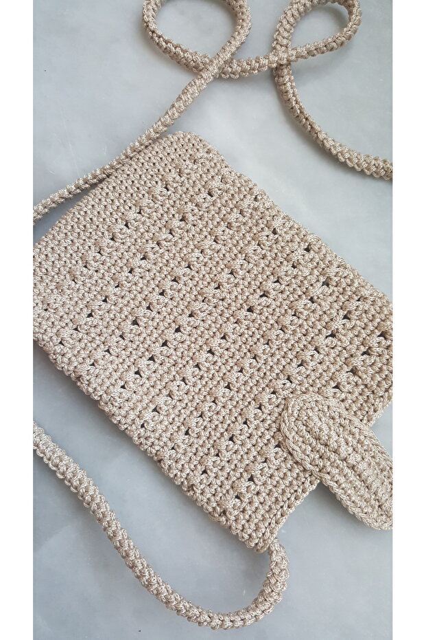 Makrome İp El Örgüsü Kol Çantası ve Telefon Çantası - 1