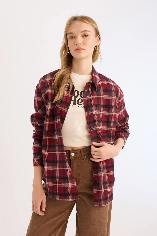 Coool Oversize Geniş Kalıp Kareli Flanel Uzun Kollu Oduncu Ceket Gömlek D5309AX24AU - 3