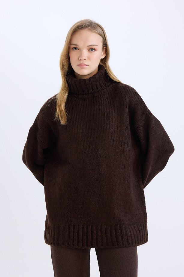 Oversize Geniş Kalıp Balıkçı Yaka Basic Düz Triko Kazak Tunik A6445AX24CW - 3