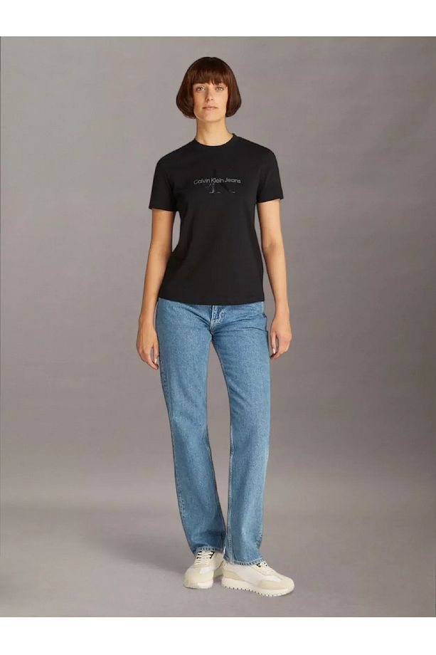 Kadın Logolu Regular Fit Kısa Kollu Yuvarlak Yaka Siyah T-Shirt J20J224983-BEH - 2