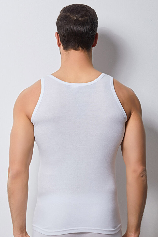 Men's White Combed Cotton Undershirt - 2