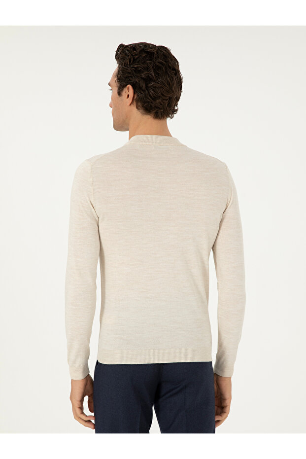 Bej Slim Fit Yün Karışımlı Çeyrek Balıkçı Yaka Basic Triko Kazak 50296402-VR011 - 5