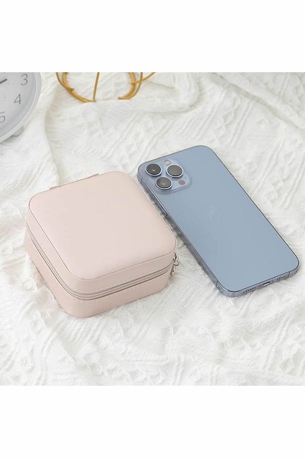 Fermuarlı Takı Mücevher Kutusu | Seyahat Mücevher Takı Kutusu - 10x10x5,5 cm - 4