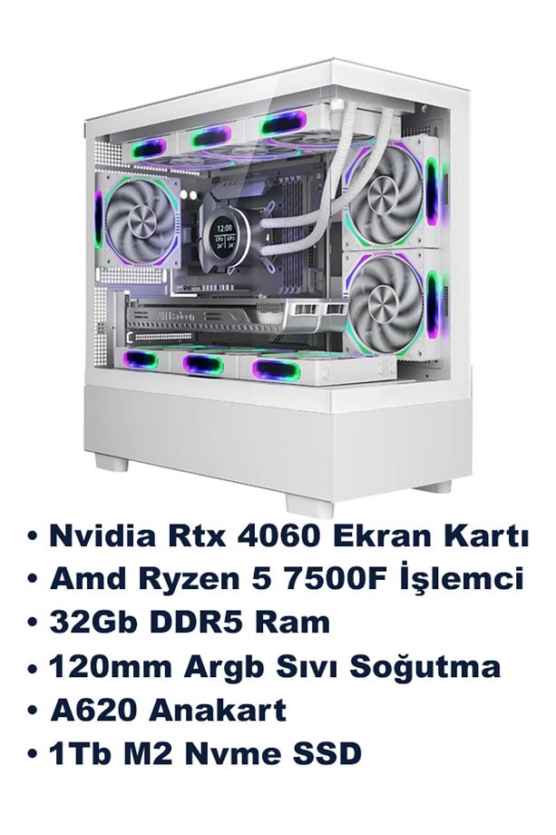 V3 Ryzen 5 7500f 32Gb DDR5 Ram Rtx 4060 1Tb M2 SSD Sıvı Soğutmalı Güncel Sistem - 1