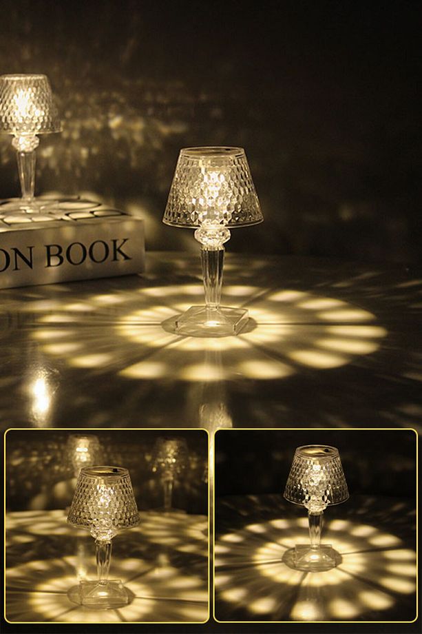 2'li Dekoratif Kristal Mozaik Desen Abajur Led Mum - Modern Mini Gece Lambası - Masa Lambası - 2